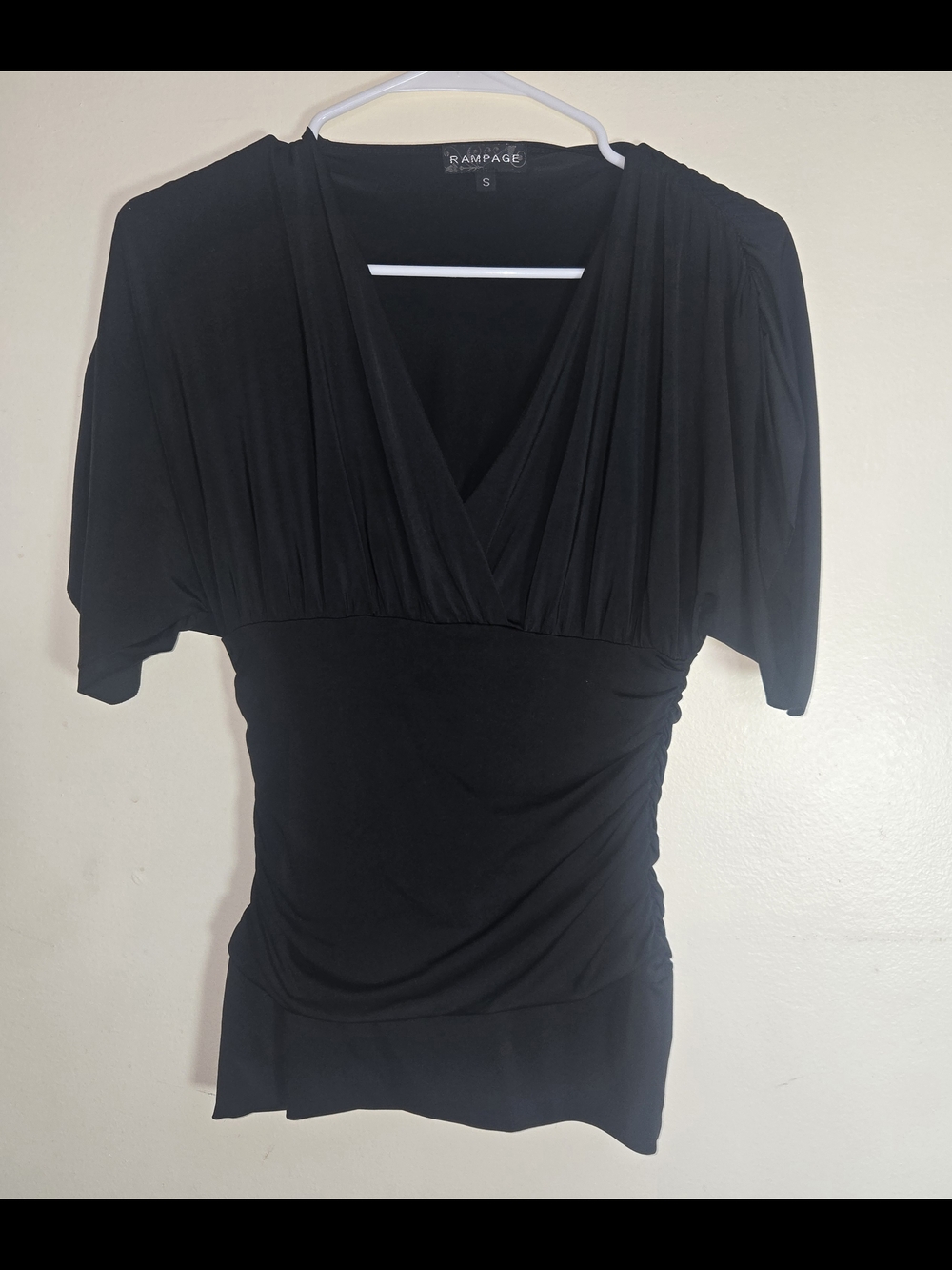 Rampage Black V-Neck Draped Waist Blouse